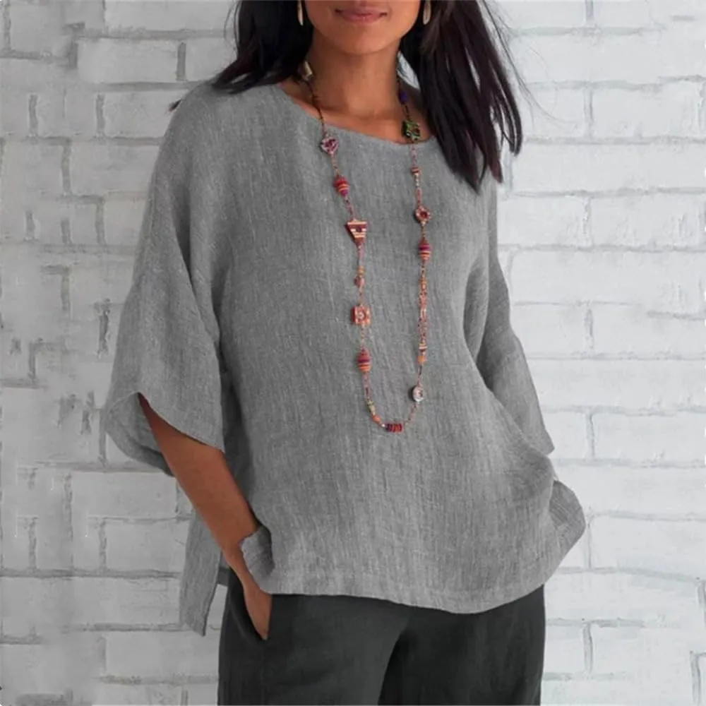 Cotton Linen Half Sleeve Shirt Top Crew Neck Comfy T Shirts Casual Loose Fit Basic Tee Shits Comfy Soft Summer Blouse