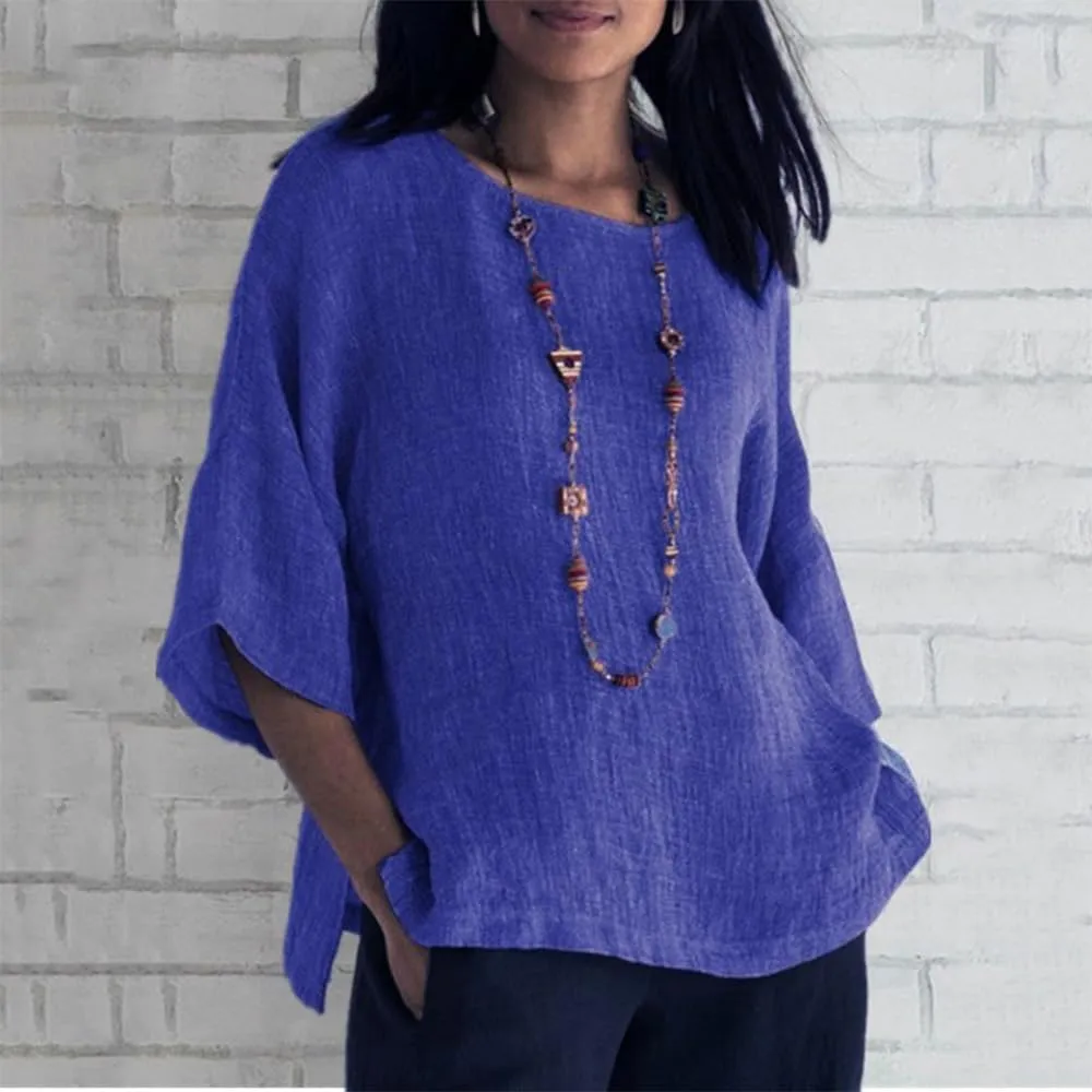 Cotton Linen Half Sleeve Shirt Top Crew Neck Comfy T Shirts Casual Loose Fit Basic Tee Shits Comfy Soft Summer Blouse
