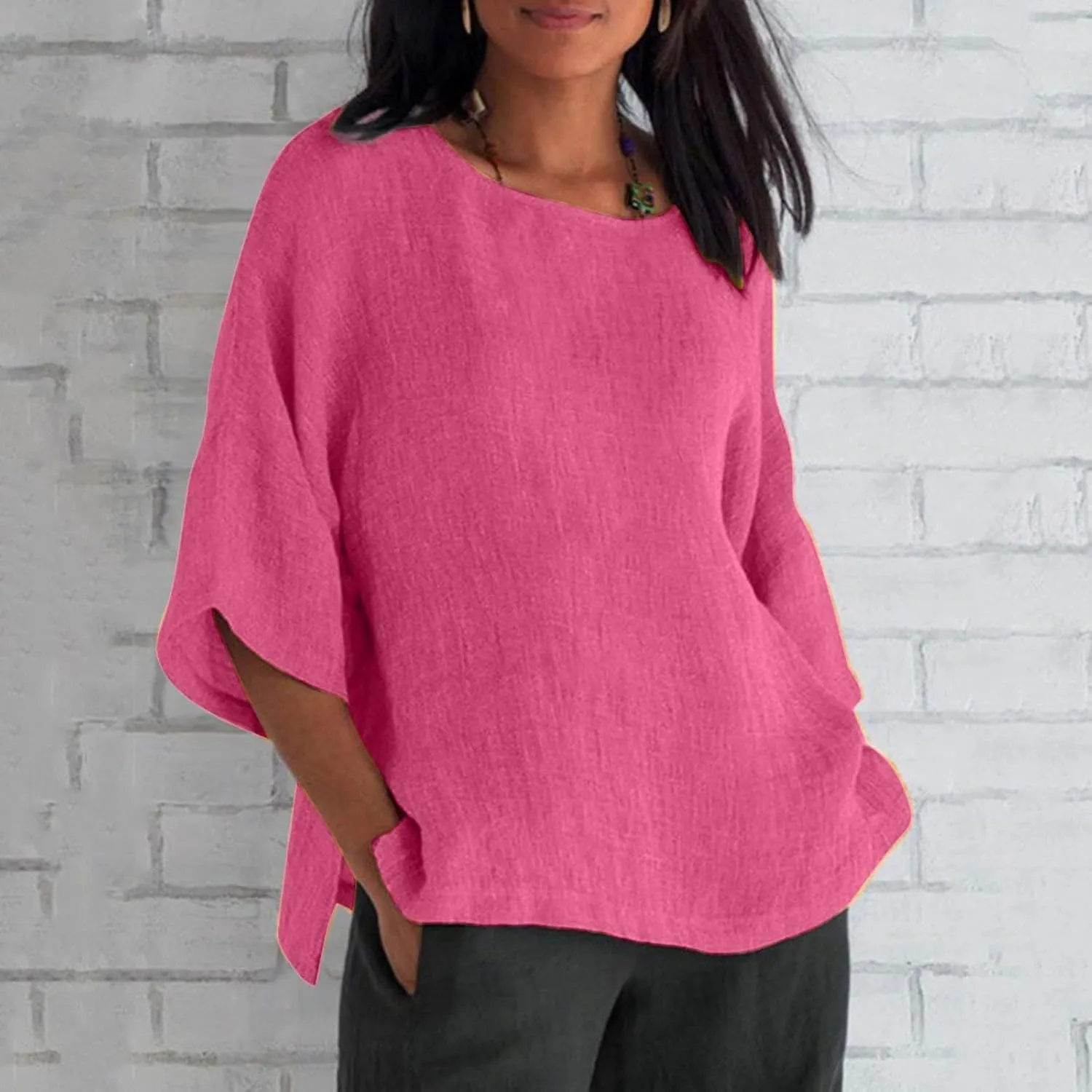 Cotton Linen Half Sleeve Shirt Top Crew Neck Comfy T Shirts Casual Loose Fit Basic Tee Shits Comfy Soft Summer Blouse