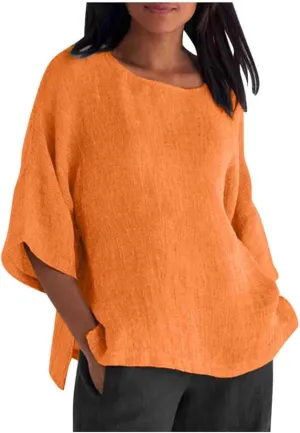 Cotton Linen Half Sleeve Shirt Top Crew Neck Comfy T Shirts Casual Loose Fit Basic Tee Shits Comfy Soft Summer Blouse