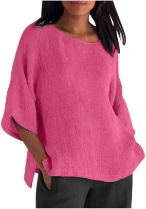 Cotton Linen Half Sleeve Shirt Top Crew Neck Comfy T Shirts Casual Loose Fit Basic Tee Shits Comfy Soft Summer Blouse