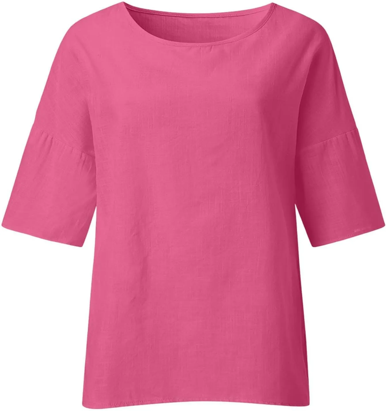 Cotton Linen Half Sleeve Shirt Top Crew Neck Comfy T Shirts Casual Loose Fit Basic Tee Shits Comfy Soft Summer Blouse