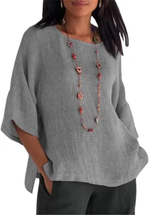 Cotton Linen Half Sleeve Shirt Top Crew Neck Comfy T Shirts Casual Loose Fit Basic Tee Shits Comfy Soft Summer Blouse