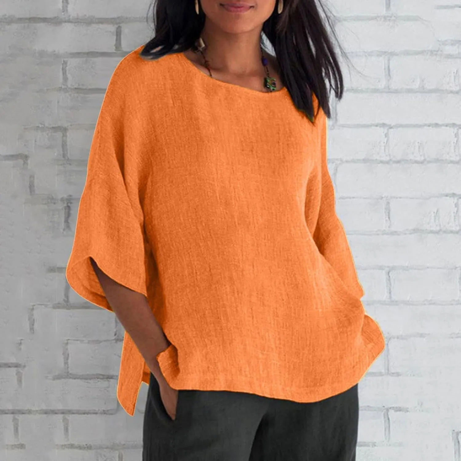 Cotton Linen Half Sleeve Shirt Top Crew Neck Comfy T Shirts Casual Loose Fit Basic Tee Shits Comfy Soft Summer Blouse