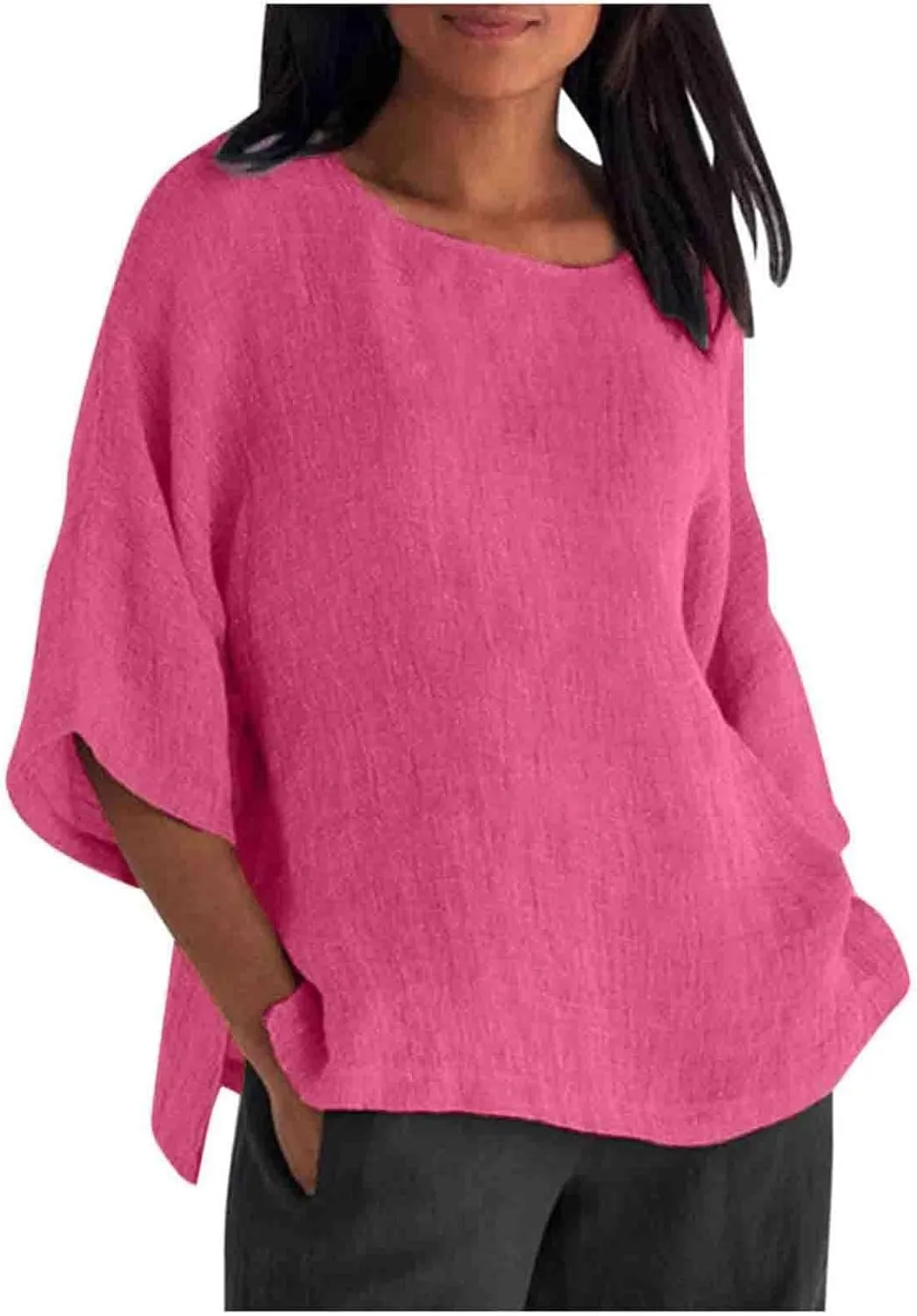 Cotton Linen Half Sleeve Shirt Top Crew Neck Comfy T Shirts Casual Loose Fit Basic Tee Shits Comfy Soft Summer Blouse