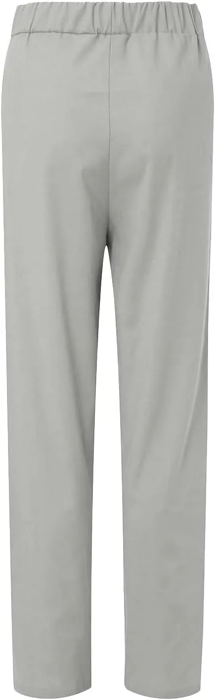 Cotton Linen Long Sets Women 2 Piece Outfits Long Sleeve High Low Tunic Tops Oversized and Wide Leg Pants Loungewear