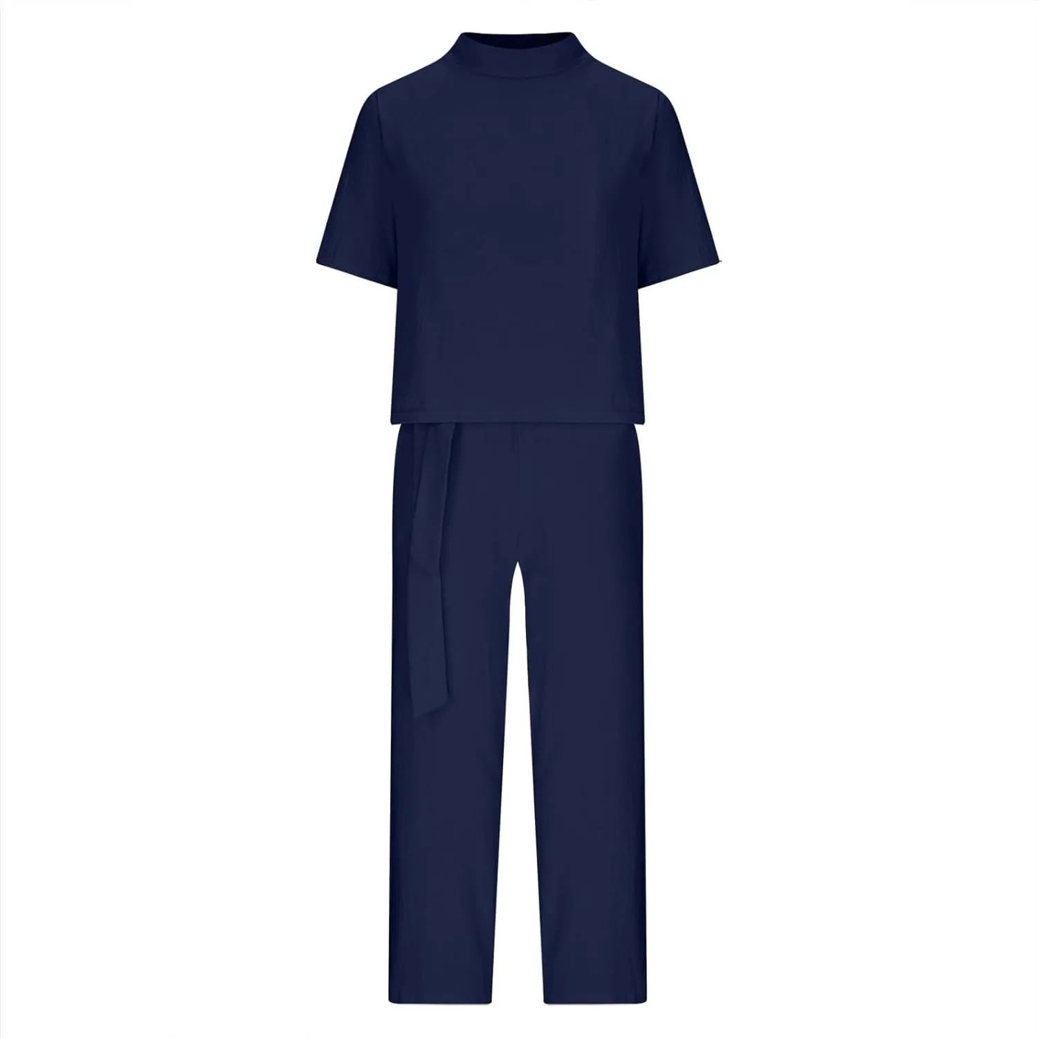 Cotton Linen Two Piece Set For Women Summer Vacation Outfits Sets Short Sleeve Tops Wide Leg Pants Matching Lounge Set