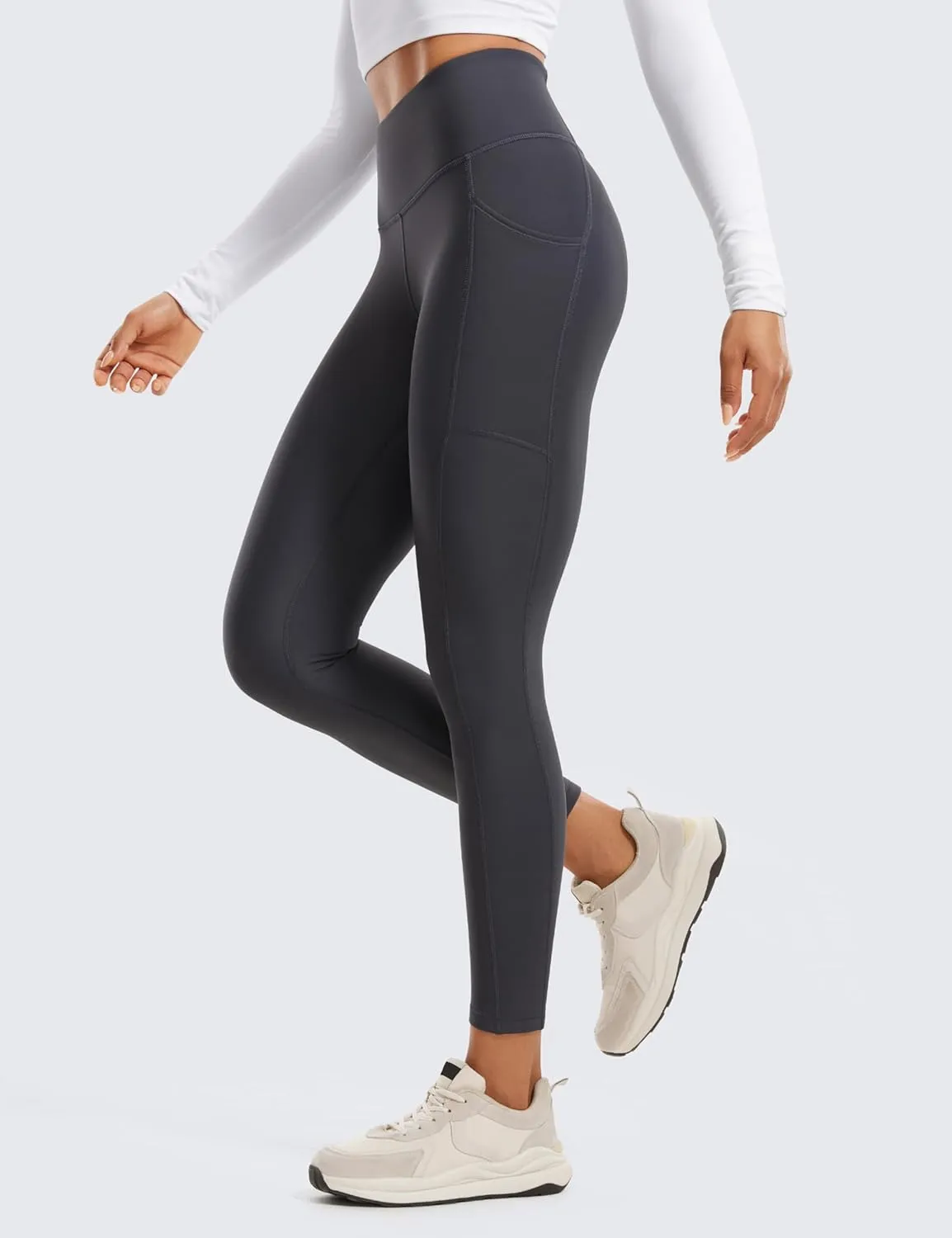 CRZ YOGA Thermal Fleece Lined Leggings Women 25'' - High Waisted Winter Workout Hiking Pants with Pockets Warm Running Tights