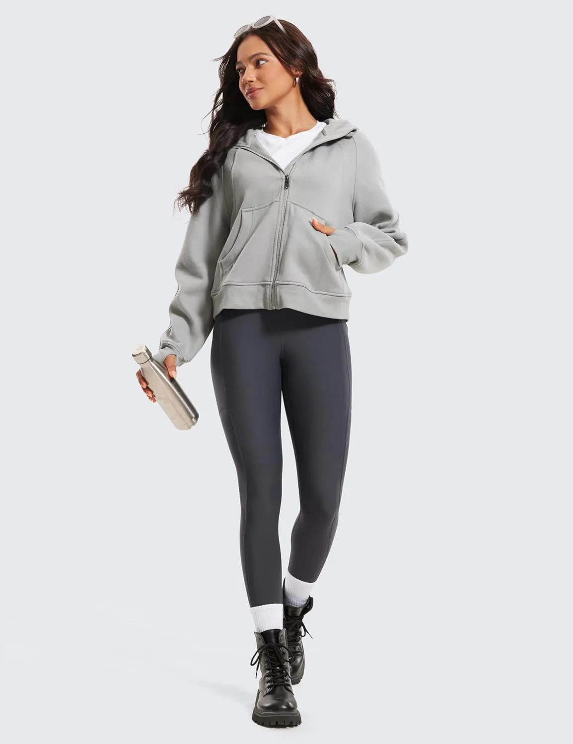 CRZ YOGA Thermal Fleece Lined Leggings Women 25'' - High Waisted Winter Workout Hiking Pants with Pockets Warm Running Tights