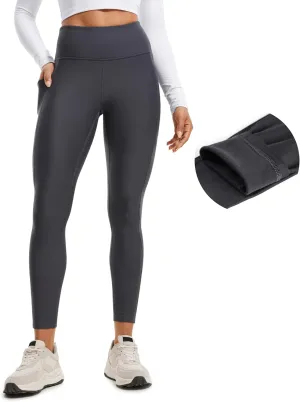 CRZ YOGA Thermal Fleece Lined Leggings Women 25'' - High Waisted Winter Workout Hiking Pants with Pockets Warm Running Tights