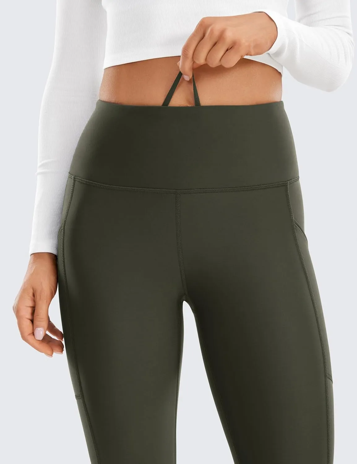 CRZ YOGA Thermal Fleece Lined Leggings Women 25'' - High Waisted Winter Workout Hiking Pants with Pockets Warm Running Tights