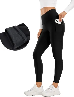 CRZ YOGA Thermal Fleece Lined Leggings Women 25'' - High Waisted Winter Workout Hiking Pants with Pockets Warm Running Tights