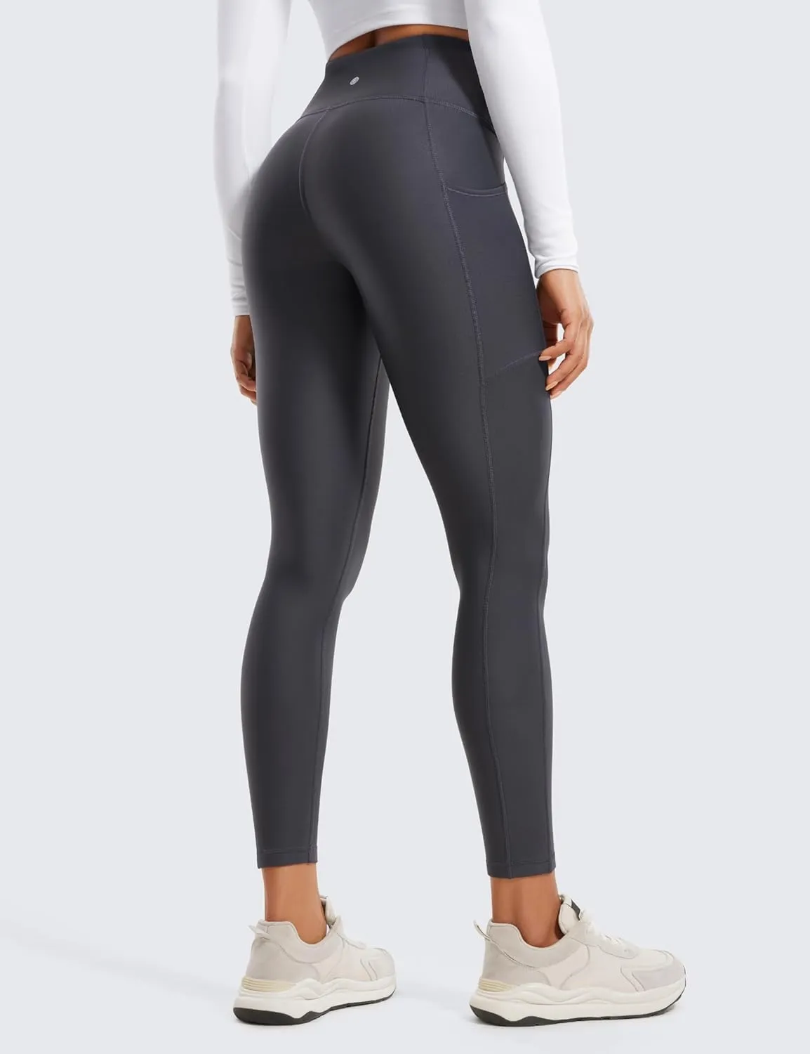 CRZ YOGA Thermal Fleece Lined Leggings Women 25'' - High Waisted Winter Workout Hiking Pants with Pockets Warm Running Tights