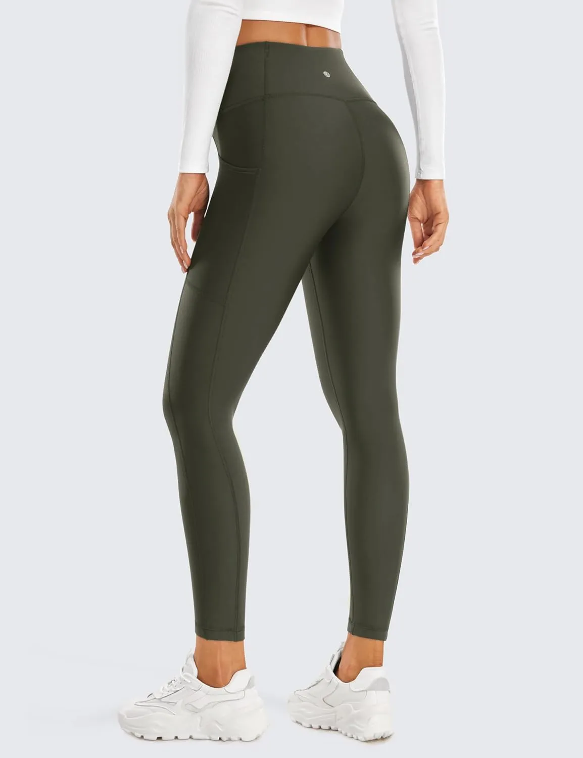 CRZ YOGA Thermal Fleece Lined Leggings Women 25'' - High Waisted Winter Workout Hiking Pants with Pockets Warm Running Tights