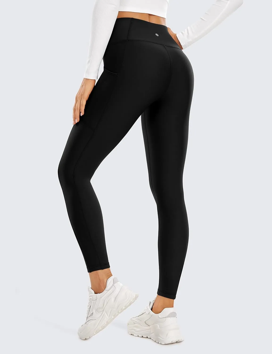 CRZ YOGA Thermal Fleece Lined Leggings Women 25'' - High Waisted Winter Workout Hiking Pants with Pockets Warm Running Tights