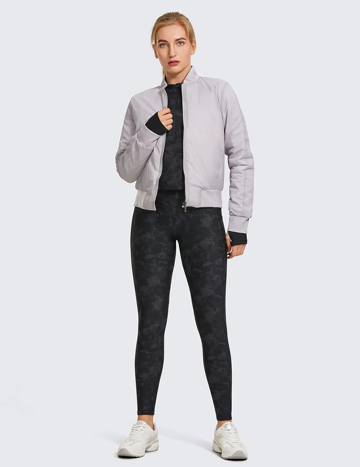 CRZ YOGA Thermal Fleece Lined Leggings Women 25'' - High Waisted Winter Workout Hiking Pants with Pockets Warm Running Tights