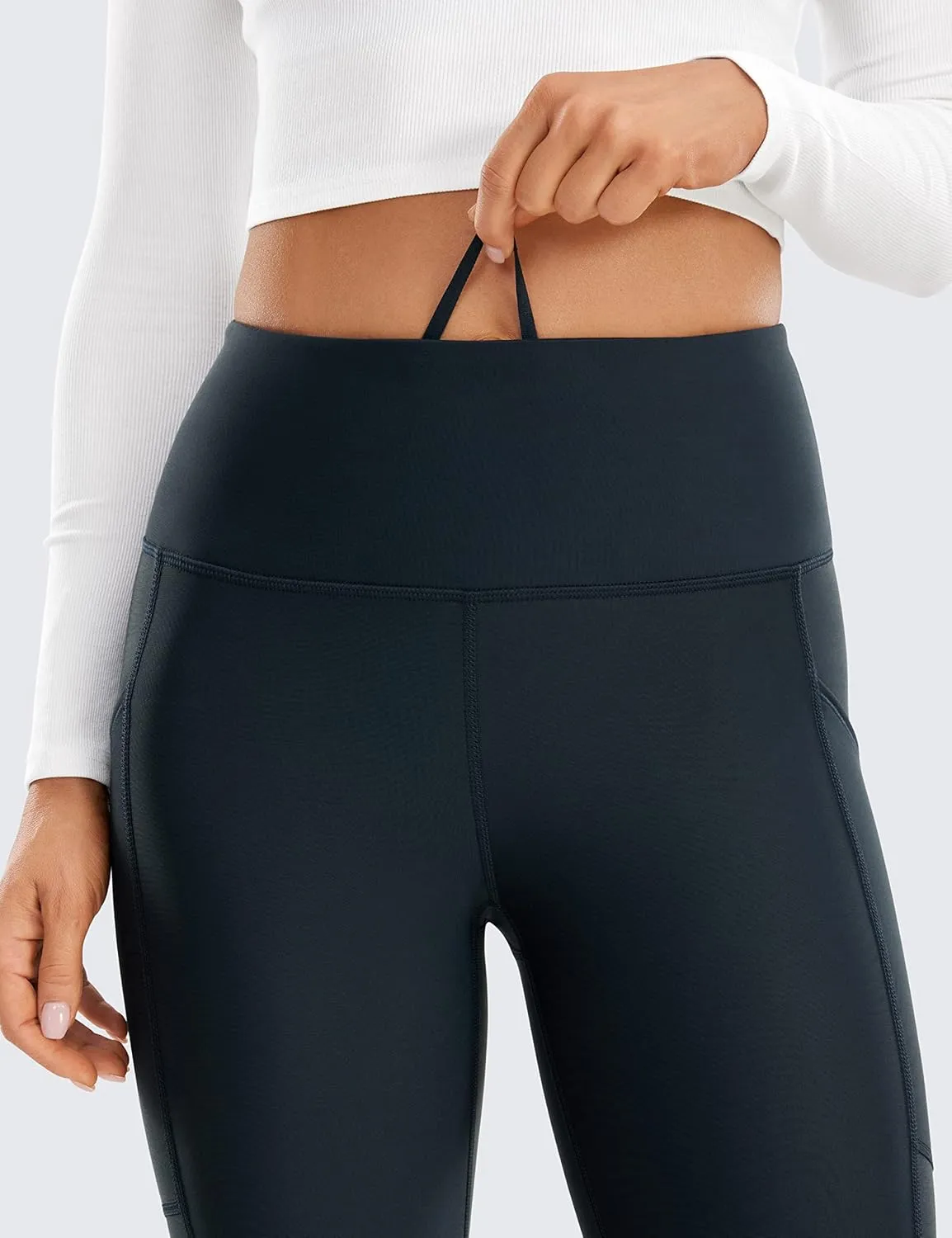 CRZ YOGA Thermal Fleece Lined Leggings Women 25'' - High Waisted Winter Workout Hiking Pants with Pockets Warm Running Tights