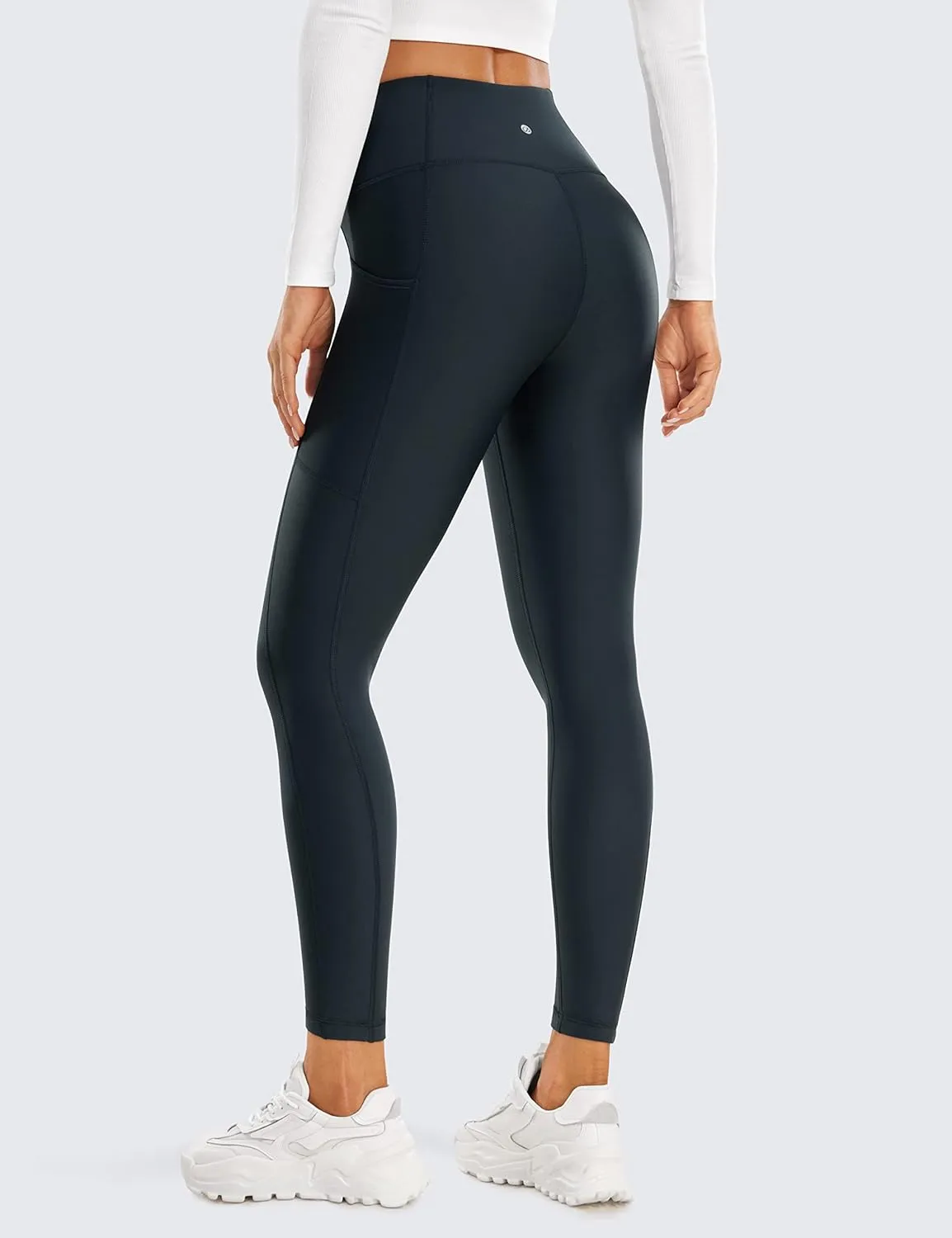 CRZ YOGA Thermal Fleece Lined Leggings Women 25'' - High Waisted Winter Workout Hiking Pants with Pockets Warm Running Tights