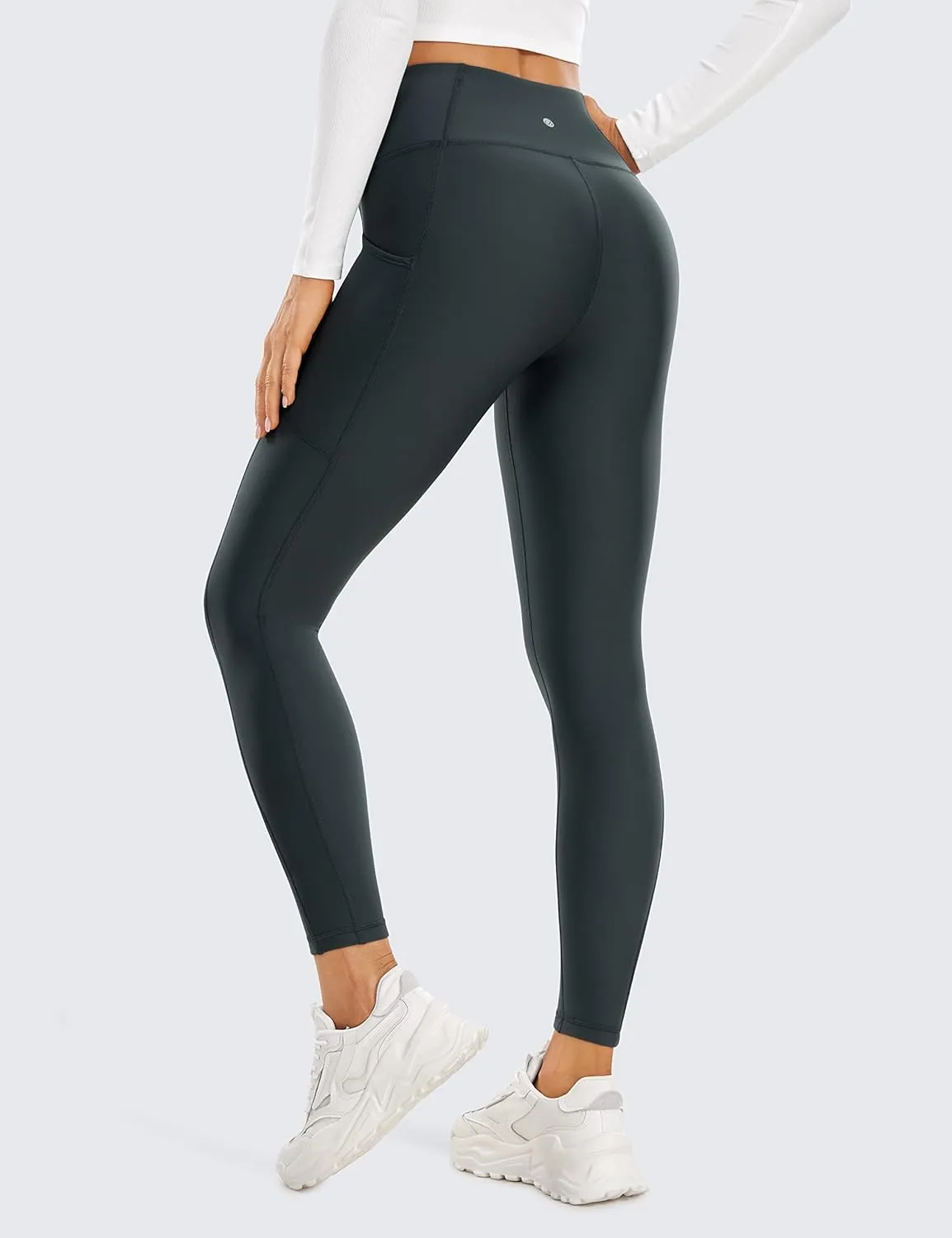 CRZ YOGA Thermal Fleece Lined Leggings Women 25'' - High Waisted Winter Workout Hiking Pants with Pockets Warm Running Tights
