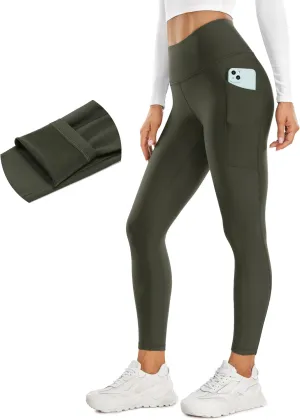 CRZ YOGA Thermal Fleece Lined Leggings Women 25'' - High Waisted Winter Workout Hiking Pants with Pockets Warm Running Tights