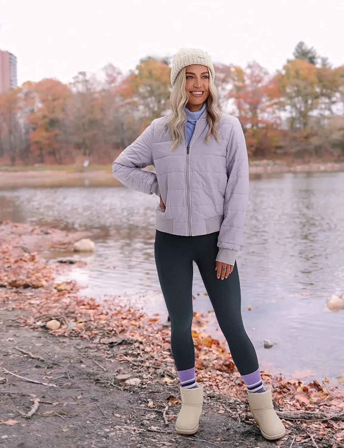 CRZ YOGA Thermal Fleece Lined Leggings Women 25'' - High Waisted Winter Workout Hiking Pants with Pockets Warm Running Tights