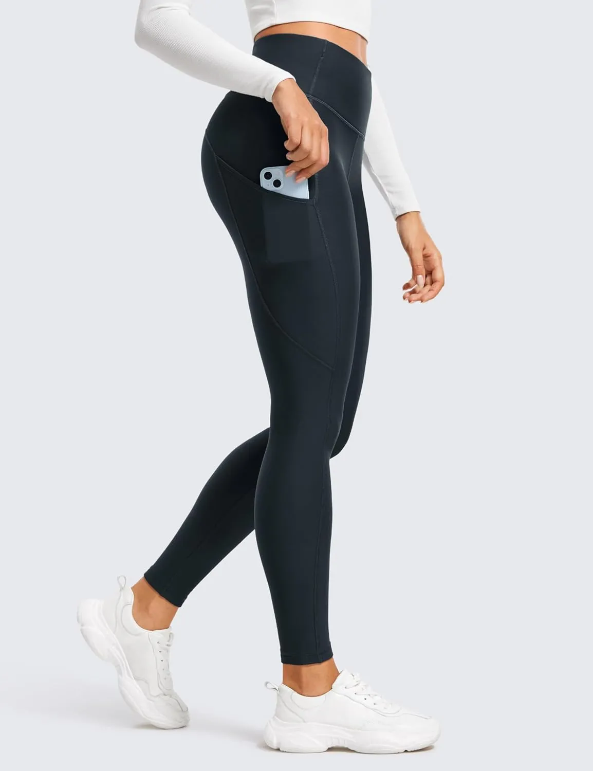 CRZ YOGA Thermal Fleece Lined Leggings Women 28'' - Winter Warm High Waisted Hiking Pants with Pockets Workout Running Tights