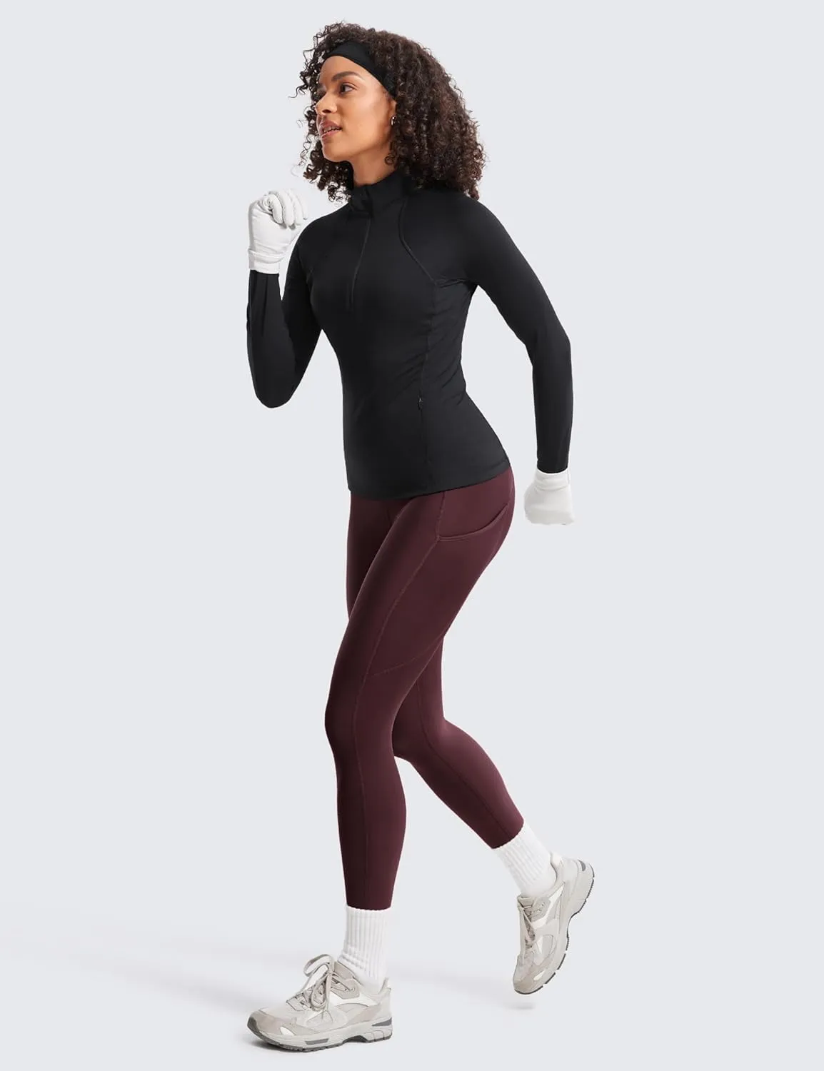 CRZ YOGA Thermal Fleece Lined Leggings Women 28'' - Winter Warm High Waisted Hiking Pants with Pockets Workout Running Tights