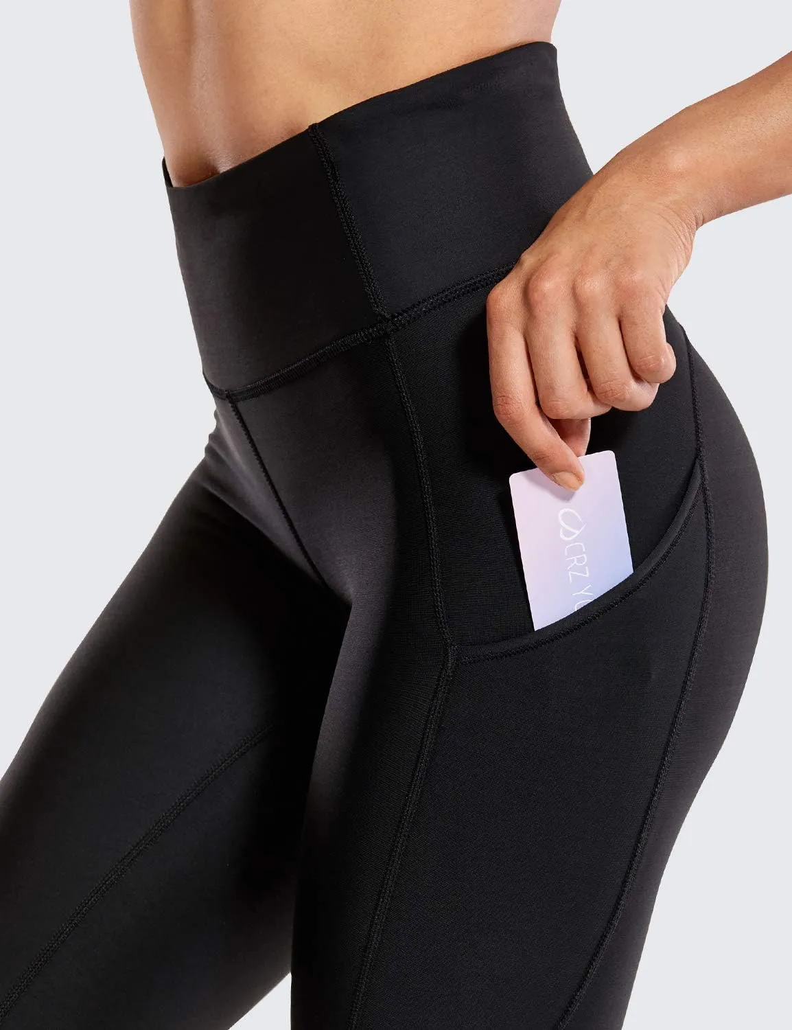 CRZ YOGA Thermal Fleece Lined Leggings Women 28'' - Winter Warm High Waisted Hiking Pants with Pockets Workout Running Tights