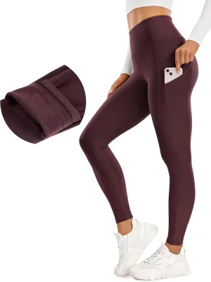 CRZ YOGA Thermal Fleece Lined Leggings Women 28'' - Winter Warm High Waisted Hiking Pants with Pockets Workout Running Tights