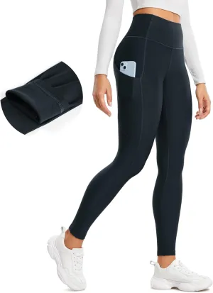 CRZ YOGA Thermal Fleece Lined Leggings Women 28'' - Winter Warm High Waisted Hiking Pants with Pockets Workout Running Tights
