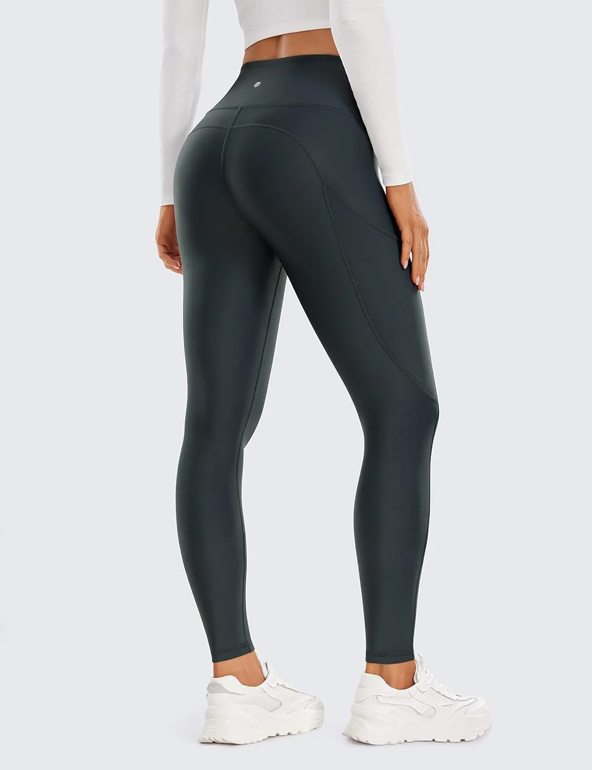 CRZ YOGA Thermal Fleece Lined Leggings Women 28'' - Winter Warm High Waisted Hiking Pants with Pockets Workout Running Tights