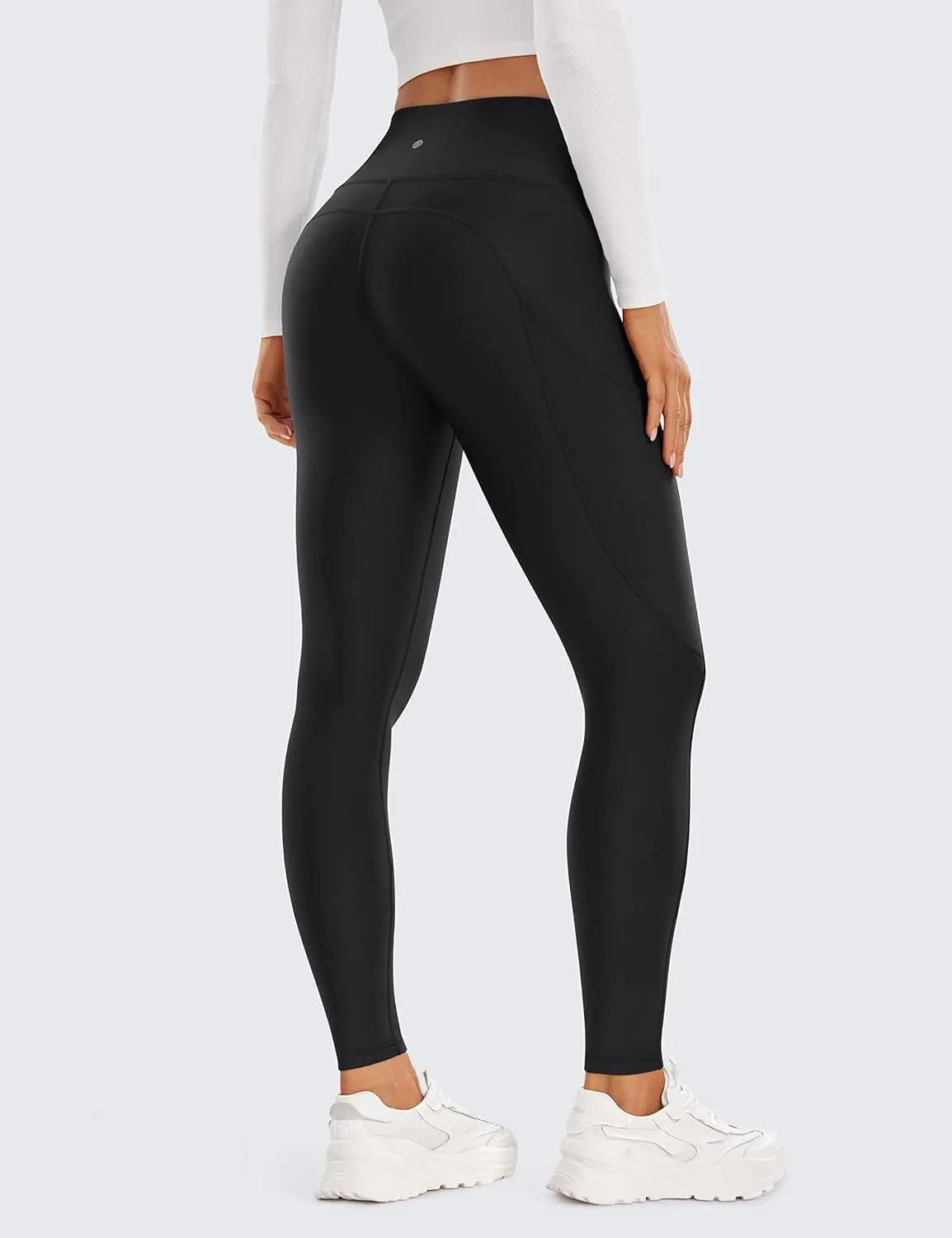 CRZ YOGA Thermal Fleece Lined Leggings Women 28'' - Winter Warm High Waisted Hiking Pants with Pockets Workout Running Tights