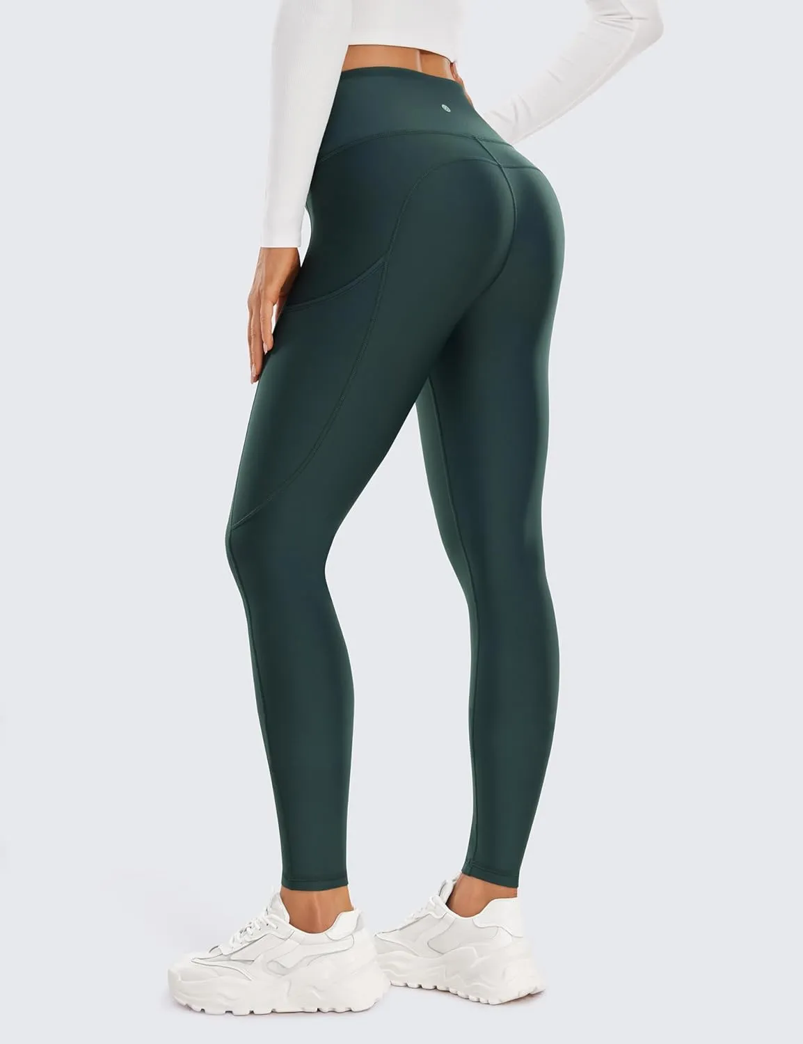 CRZ YOGA Thermal Fleece Lined Leggings Women 28'' - Winter Warm High Waisted Hiking Pants with Pockets Workout Running Tights