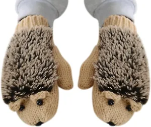 Cute Cartoon Cat and Hedgehog Gloves for Women teen Girl Knitted Soft Plush Warm Winter Fingerless Thick Mittens