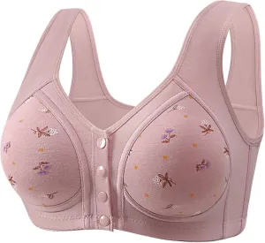 Daisy Bras for Older Women Lightweight Floral Plus Size Front Button Bra Comfort No Underwire Wireless Tank Bra