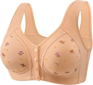 Daisy Bras for Older Women Lightweight Floral Plus Size Front Button Bra Comfort No Underwire Wireless Tank Bra