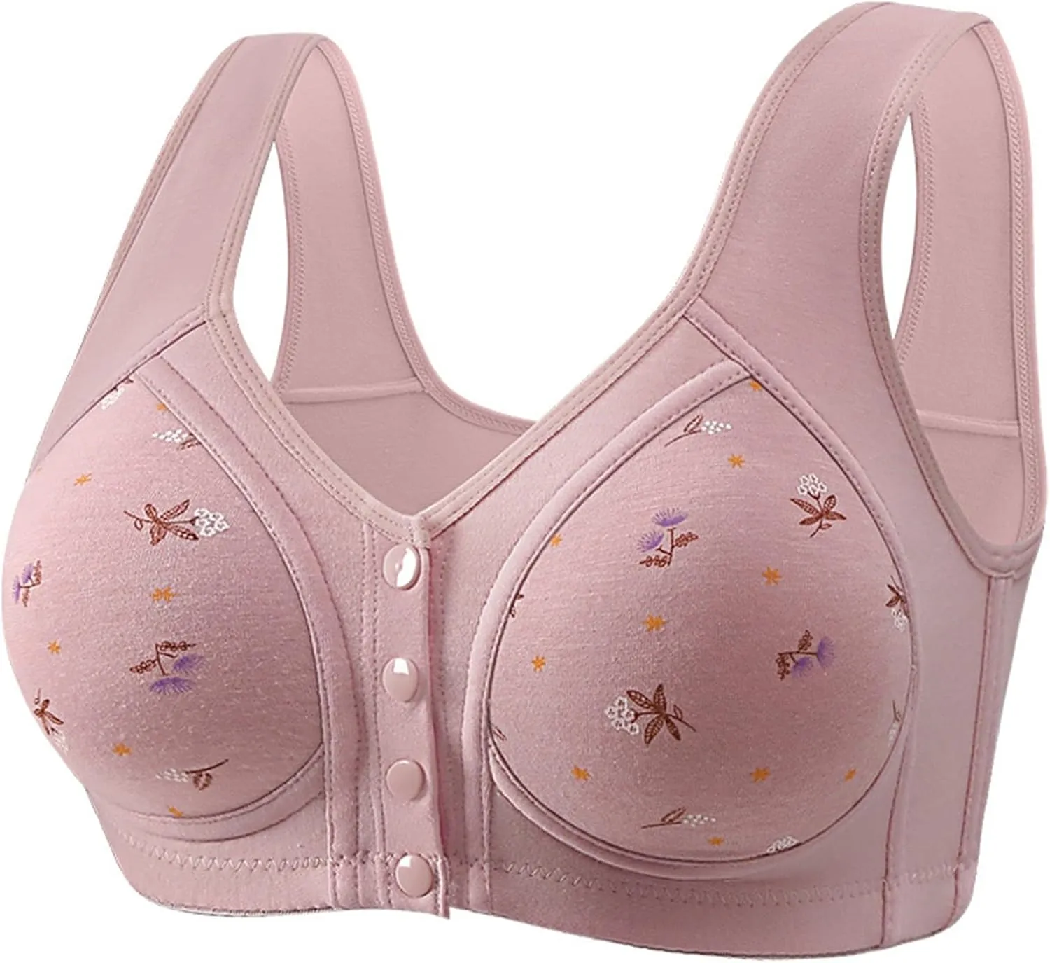 Daisy Bras for Older Women Lightweight Floral Plus Size Front Button Bra Comfort No Underwire Wireless Tank Bra