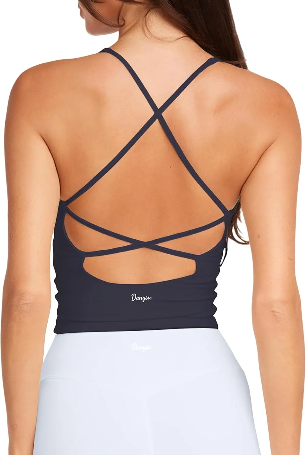 Danysu Sculpt Workout Tank Tops Women Backless Longline Sports Bras Strappy Padded Yoga Top