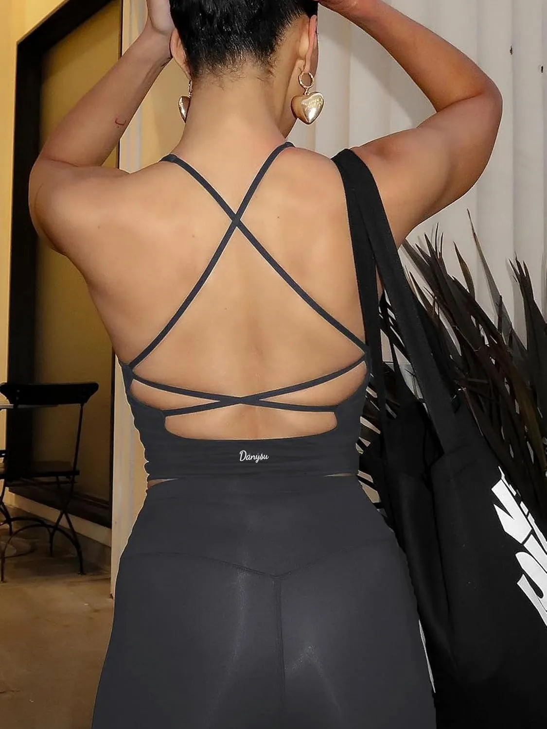 Danysu Sculpt Workout Tank Tops Women Backless Longline Sports Bras Strappy Padded Yoga Top