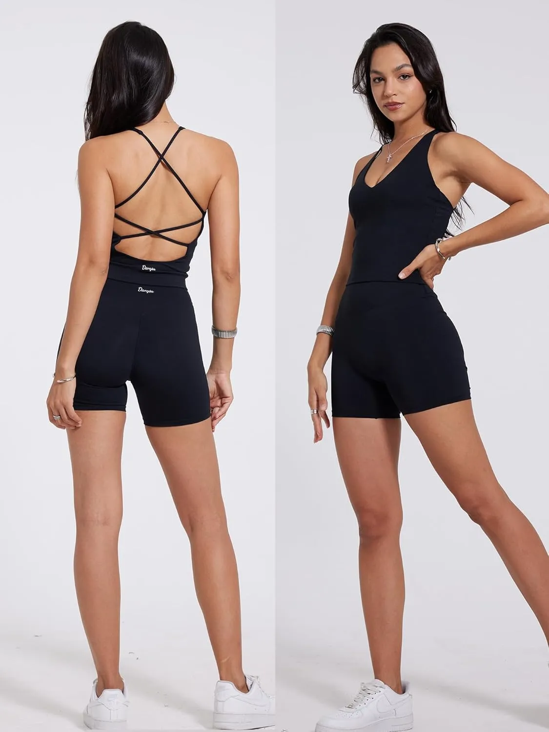 Danysu Sculpt Workout Tank Tops Women Backless Longline Sports Bras Strappy Padded Yoga Top