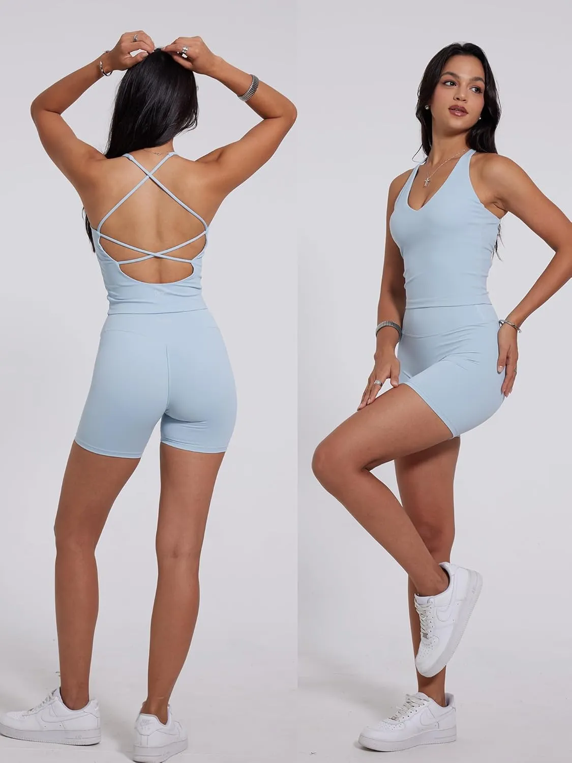 Danysu Sculpt Workout Tank Tops Women Backless Longline Sports Bras Strappy Padded Yoga Top