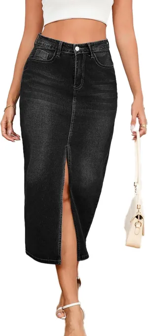 Denim Skirts for Women Comfy Stretch Jean Skirt