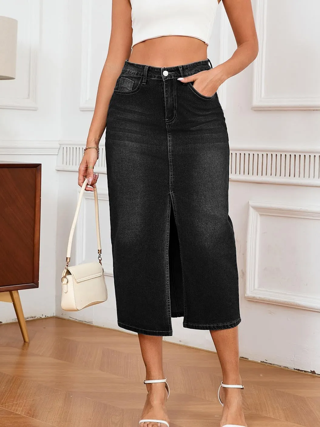 Denim Skirts for Women Comfy Stretch Jean Skirt