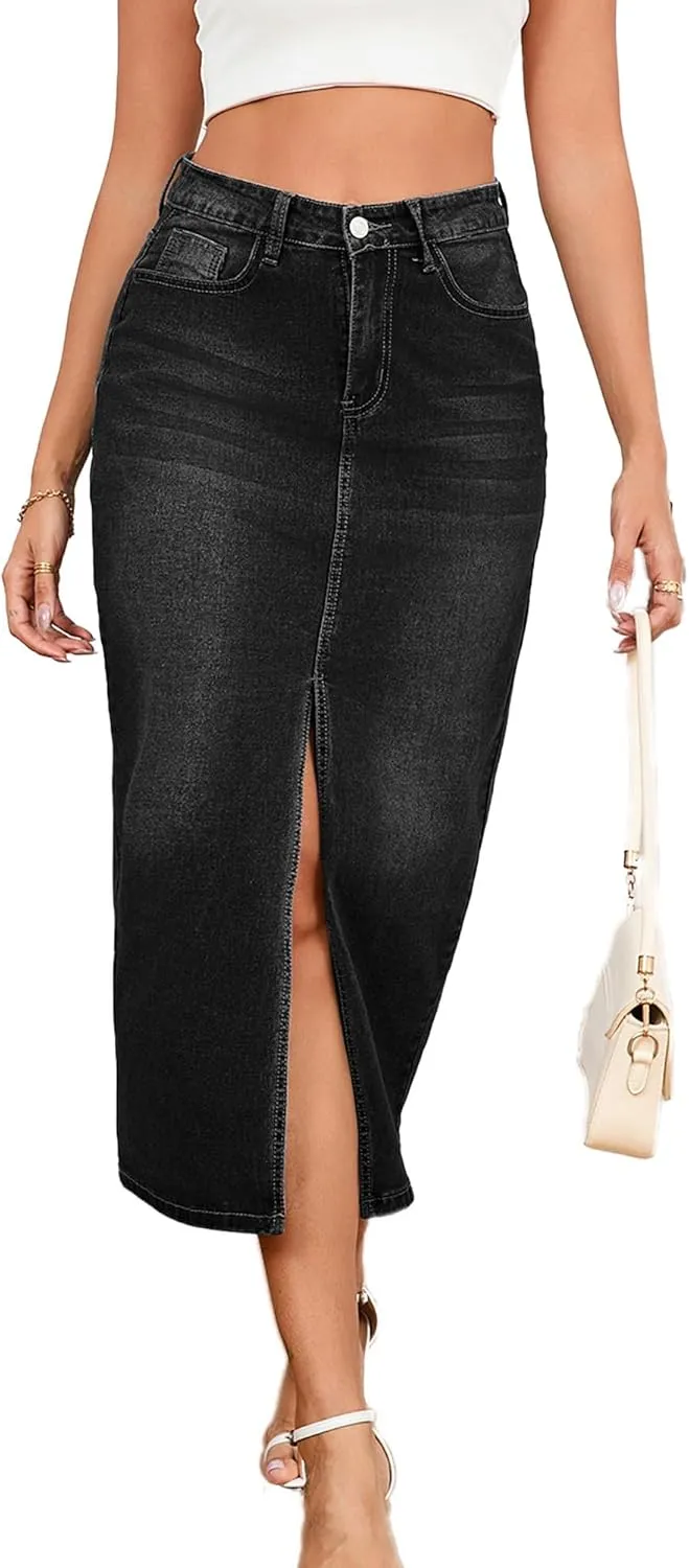 Denim Skirts for Women Comfy Stretch Jean Skirt