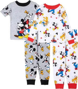 Disney Boys' 4-Piece Snug-fit Cotton Pajama Set, Soft & Cute for Kids