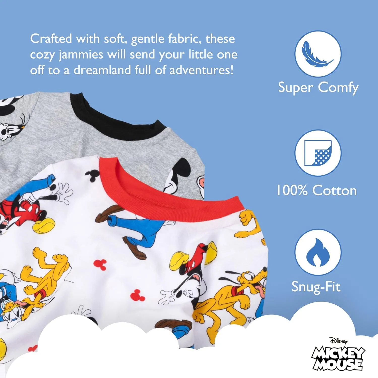 Disney Boys' 4-Piece Snug-fit Cotton Pajama Set, Soft & Cute for Kids