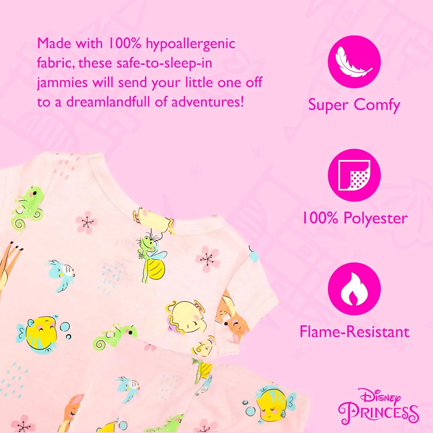 Disney Girls' 2-Piece Snug-fit Cotton Pajama Set, Soft & Cute for Kids