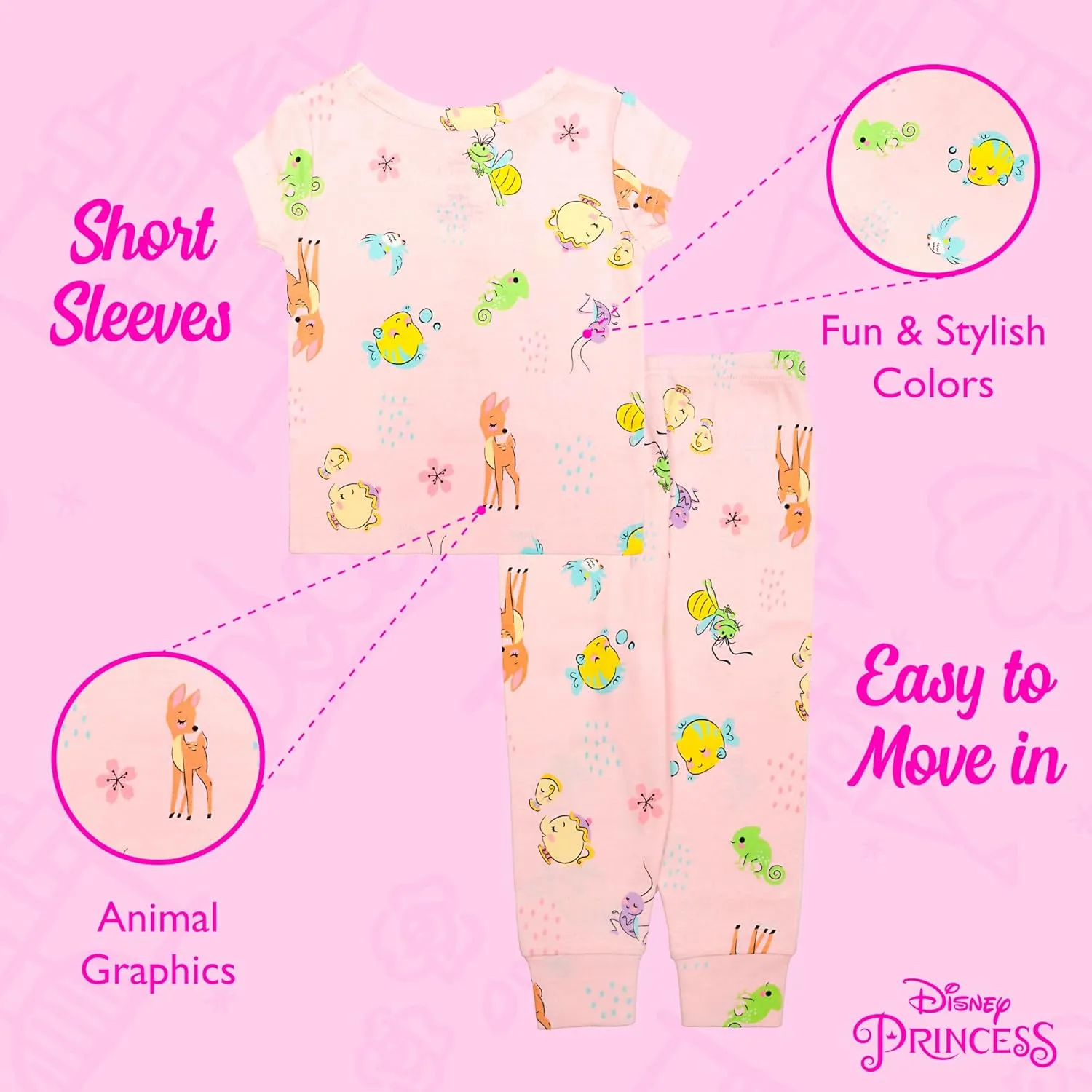 Disney Girls' 2-Piece Snug-fit Cotton Pajama Set, Soft & Cute for Kids