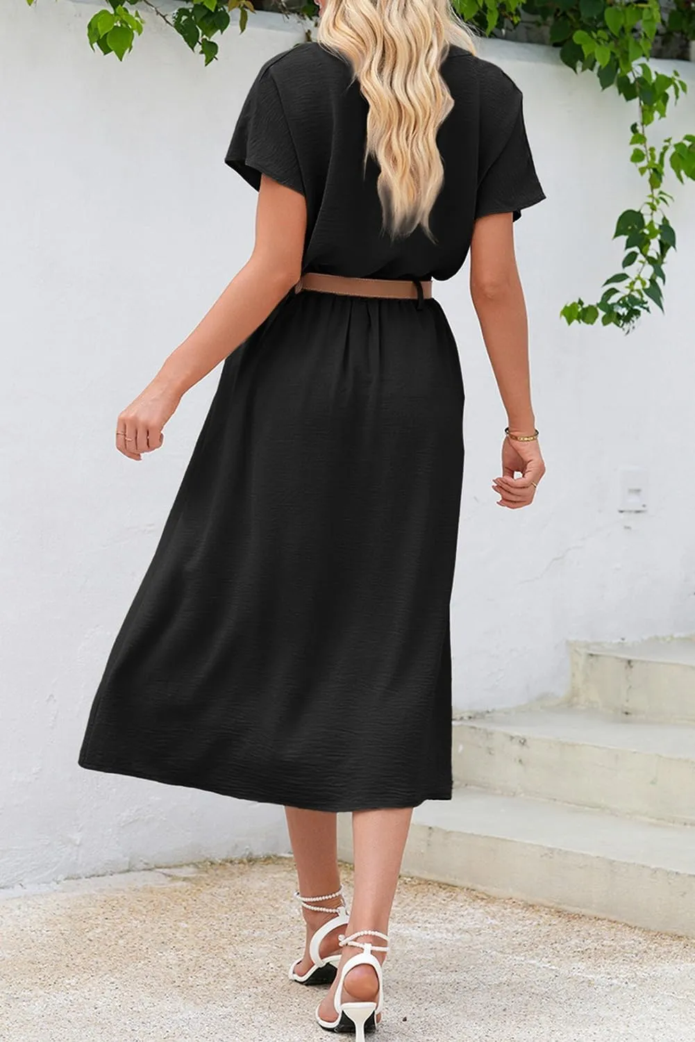 Dokotoo Women's 2 Piece Outfits V Neck Front Split Button Matching Sets for Women Elastic Waist Skirt Sets Women 2025