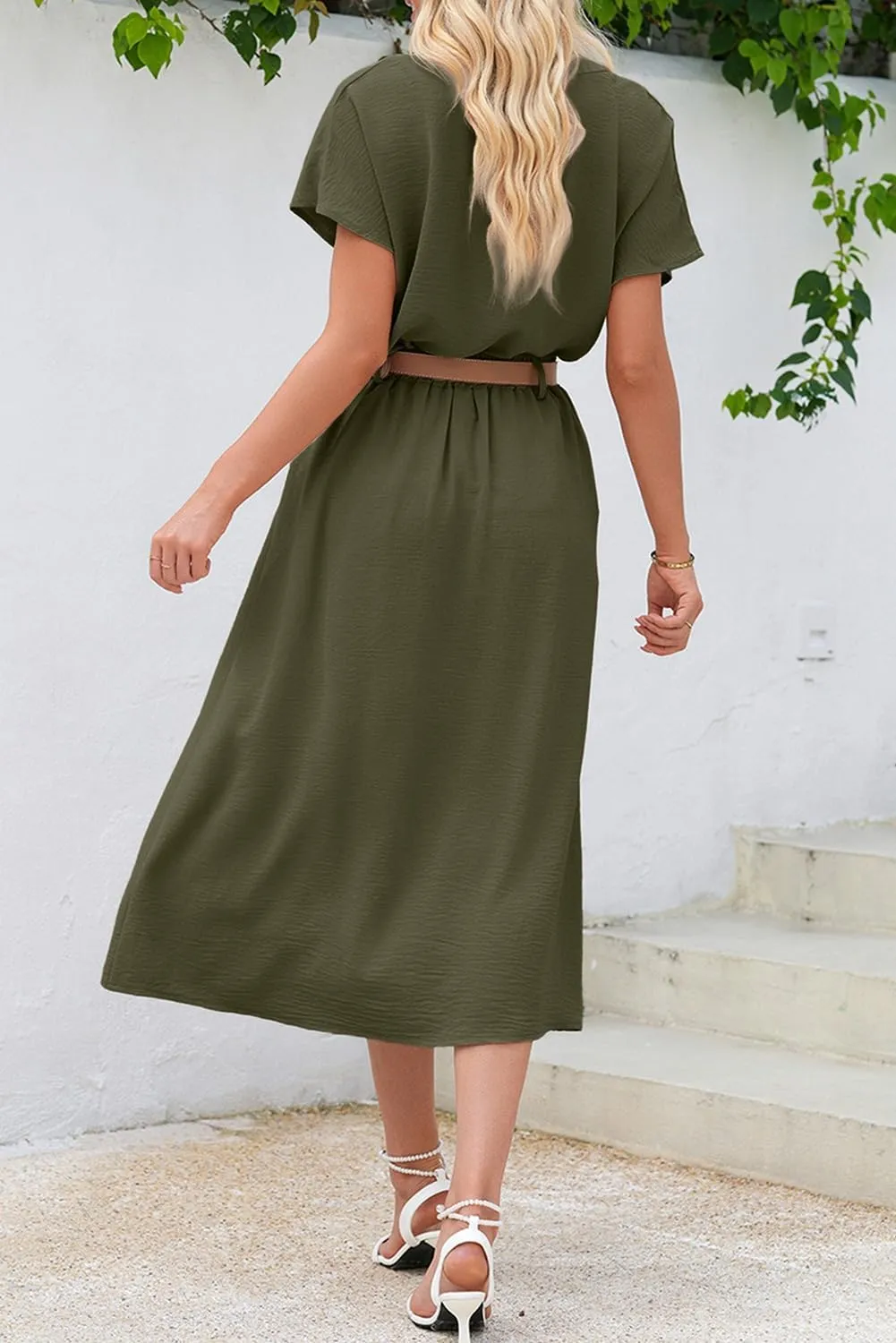 Dokotoo Women's 2 Piece Outfits V Neck Front Split Button Matching Sets for Women Elastic Waist Skirt Sets Women 2025